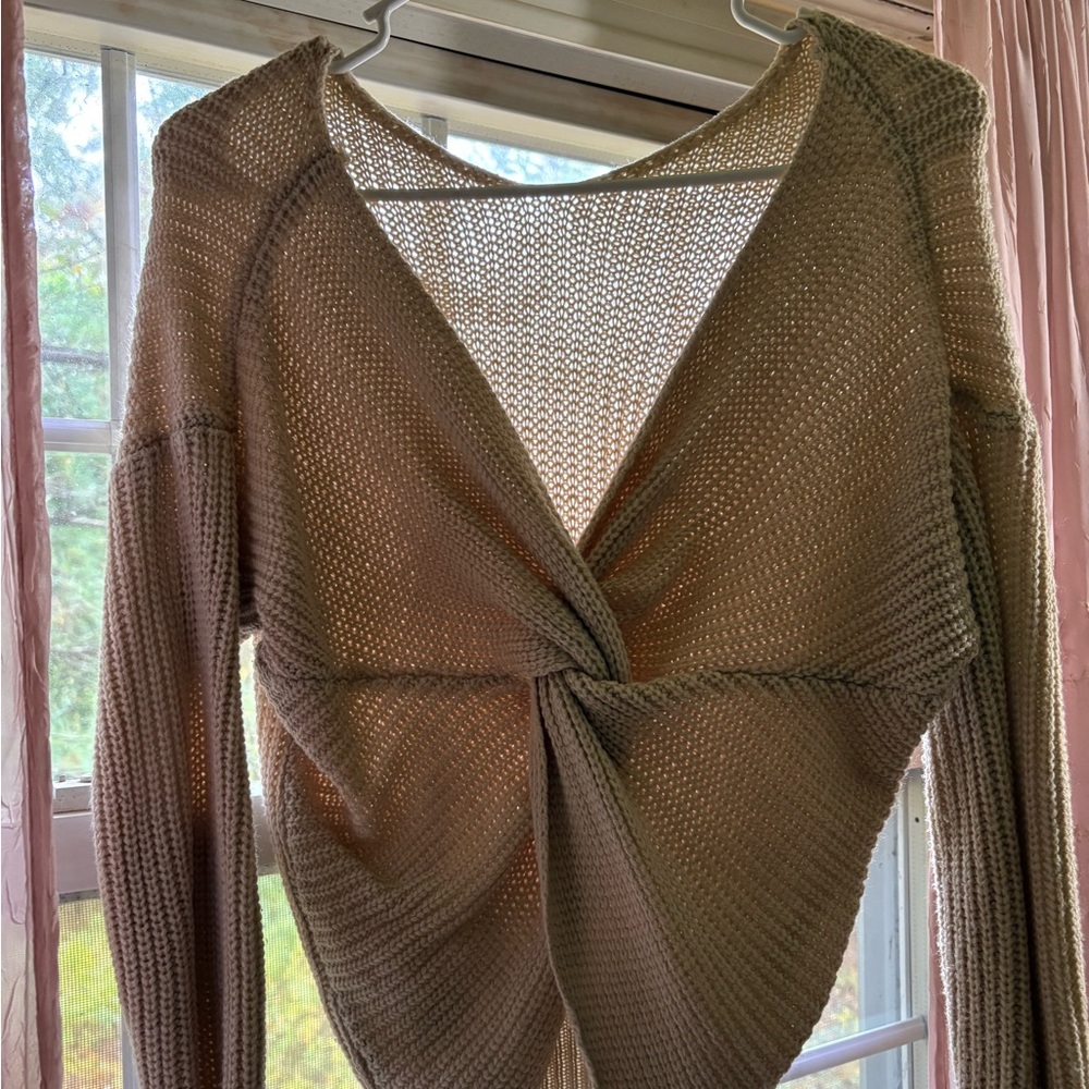 Fashion Nova Tan Twist Front Knit Sweater, Size S